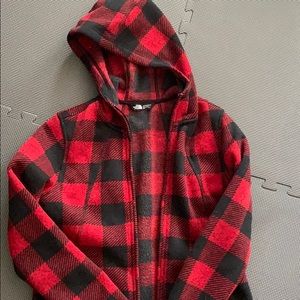 The North Face hooded gingham fleece zip up jacket